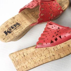 Women's Kork Ease Platform/Slip On Sandal-Red - 8